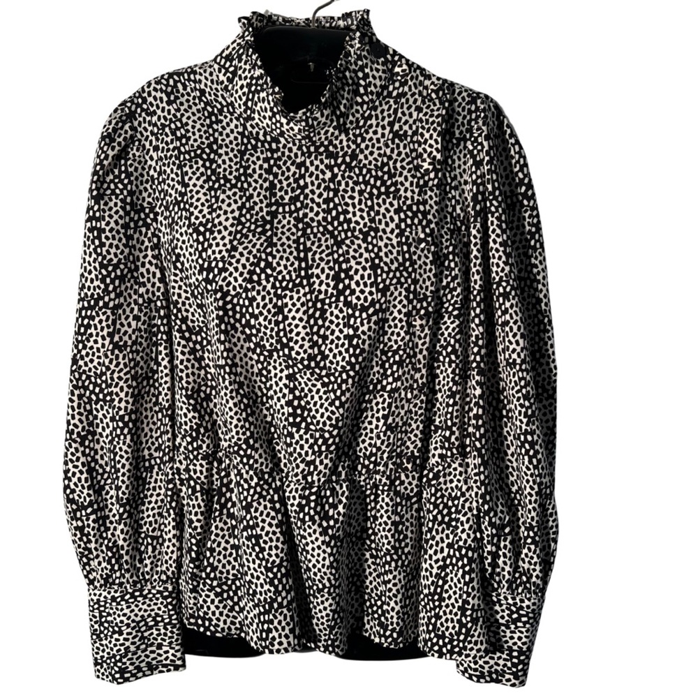 WHO WHAT WEAR Zebra Polka-dot Print  Blouse |Color: Black and White| Size: M